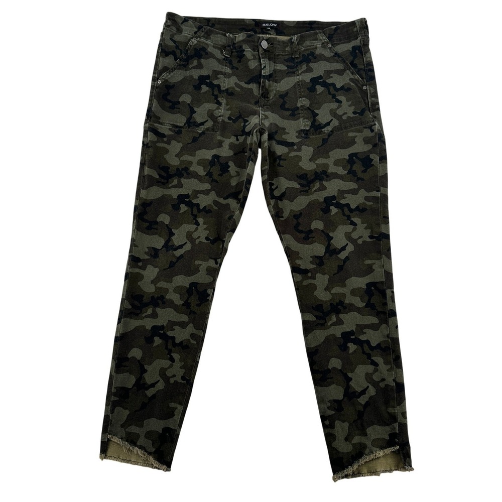 Dear John Joyrich Comfort Skinny Camo Pants Raw Hem Green Camouflage Womens 32